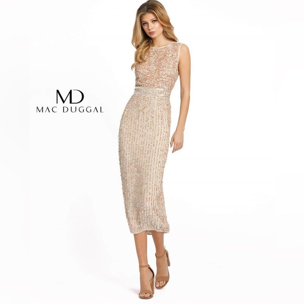 $398 Mac Duggal 10509 Midi Sheath SequinCocktail Dress in Nude 214/090 - Picture 15 of 15
